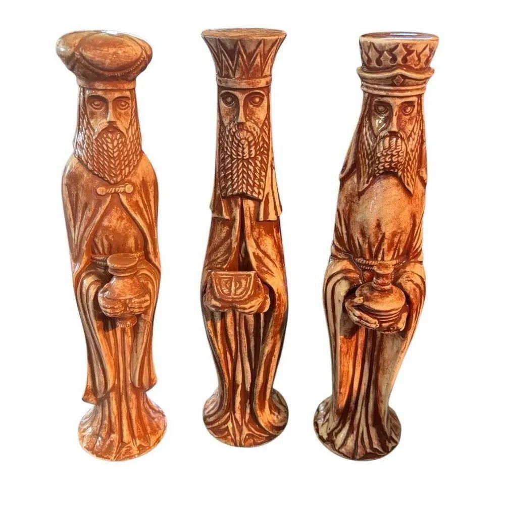 Vintage Hand Painted Ceramic Three Kings Nativity Mid Century Figurines